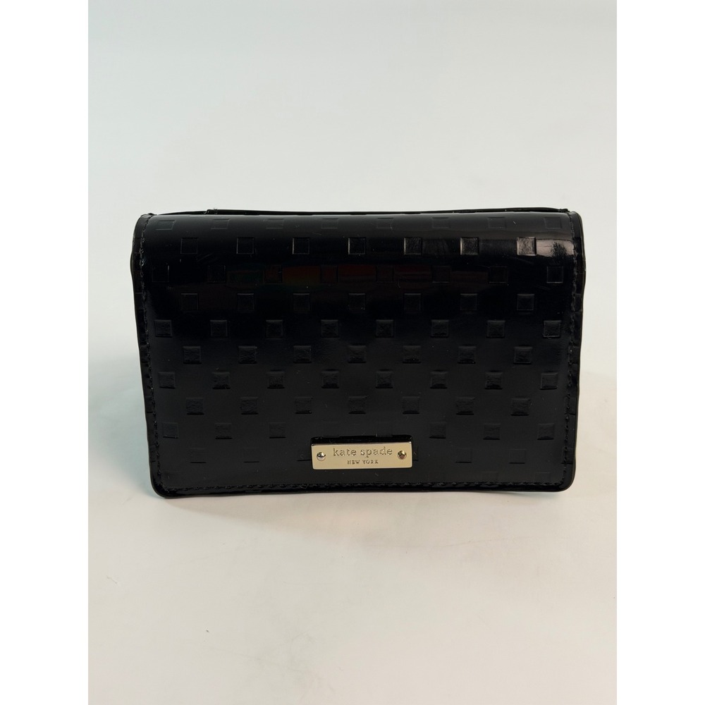 Kate Spade New York Black Patent Leather Embossed Square Compact Snap Wallet